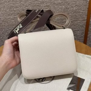 Hermes Constance 19 CM Bag Handmade In Epsom Calfskin Leather Silver Hardware 10 Craie - Image 2