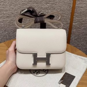 Hermes Constance 19 CM Bag Handmade In Epsom Calfskin Leather Silver Hardware 10 Craie - Image 10
