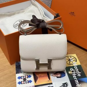 Hermes Constance 19 CM Bag Handmade In Epsom Calfskin Leather Silver Hardware 10 Craie - Image 3