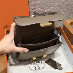 Hermes Constance 19 CM Bag Handmade In Epsom Calfskin Leather Gold Hardware 18 Etoupe - Image 17