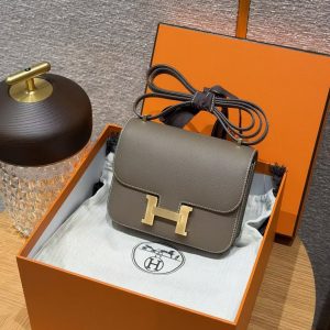 Hermes Constance 19 CM Bag Handmade In Epsom Calfskin Leather Gold Hardware 18 Etoupe - Image 12