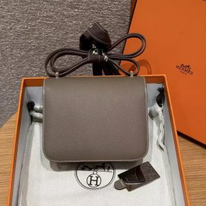 Hermes Constance 19 CM Bag Handmade In Epsom Calfskin Leather Rose Gold Hardware 18 Etoupe - Image 2