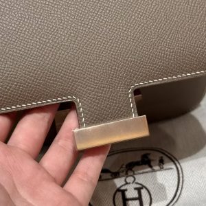 Hermes Constance 19 CM Bag Handmade In Epsom Calfskin Leather Rose Gold Hardware 18 Etoupe - Image 16
