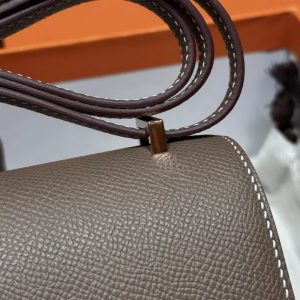 Hermes Constance 19 CM Bag Handmade In Epsom Calfskin Leather Rose Gold Hardware 18 Etoupe - Image 14