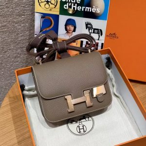Hermes Constance 19 CM Bag Handmade In Epsom Calfskin Leather Rose Gold Hardware 18 Etoupe - Image 11