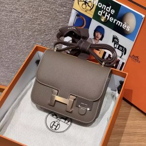Hermes Constance 19 CM Bag Handmade In Epsom Calfskin Leather Rose Gold Hardware 18 Etoupe - Image 10