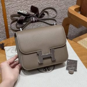 Hermes Constance 19 CM Bag Handmade In Epsom Calfskin Leather Silver Hardware 18 Etoupe