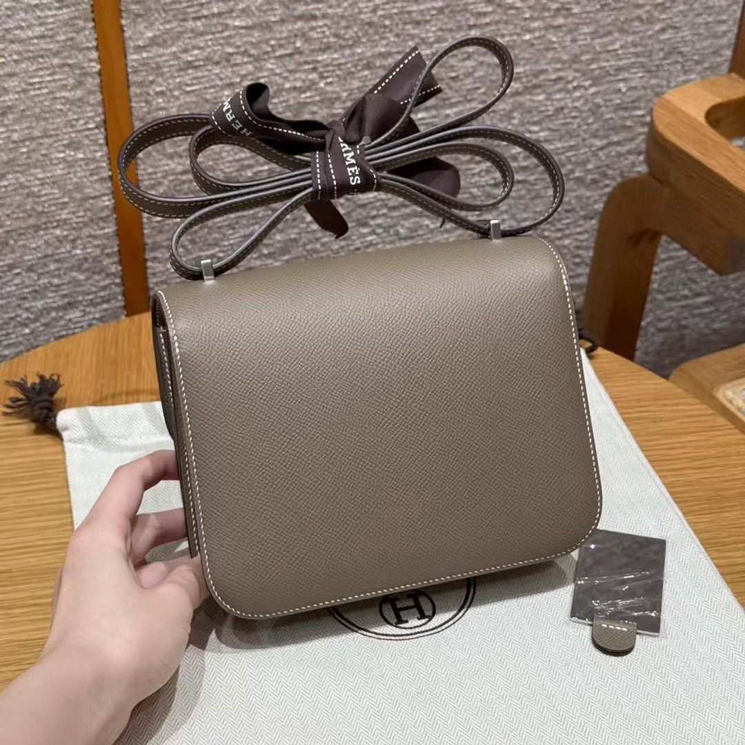 Hermes Constance 19 CM Bag Handmade In Epsom Calfskin Leather Silver Hardware 18 Etoupe - Image 2