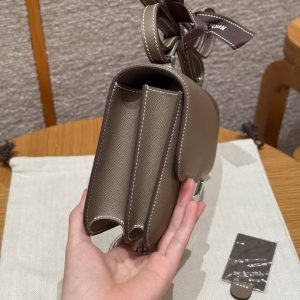 Hermes Constance 19 CM Bag Handmade In Epsom Calfskin Leather Silver Hardware 18 Etoupe - Image 16