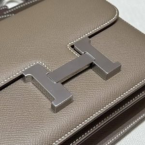 Hermes Constance 19 CM Bag Handmade In Epsom Calfskin Leather Silver Hardware 18 Etoupe - Image 13