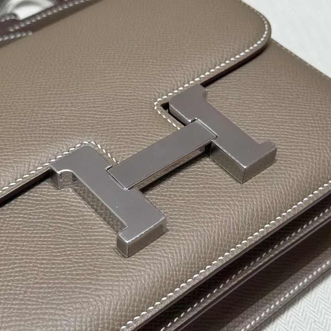 Hermes Constance 19 CM Bag Handmade In Epsom Calfskin Leather Silver Hardware 18 Etoupe - Image 13