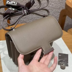 Hermes Constance 19 CM Bag Handmade In Epsom Calfskin Leather Silver Hardware 18 Etoupe - Image 9