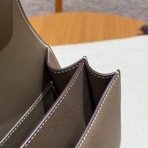 Hermes Constance 19 CM Bag Handmade In Epsom Calfskin Leather Silver Hardware 18 Etoupe - Image 5