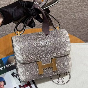 Hermes Constance 19 CM Bag Handmade In Lizard Leather from South Africa Gold Hardware 1B Ombre - Image 3