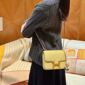 Hermes Constance 19 CM Bag Handmade In Epsom Calfskin Leather Gold Hardware 1Z Jaune Poussin - Image 5