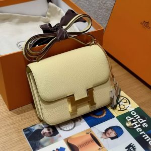 Hermes Constance 19 CM Bag Handmade In Epsom Calfskin Leather Gold Hardware 1Z Jaune Poussin - Image 3