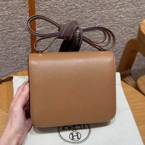 Hermes Constance 19 CM Bag Handmade In Chèvre Calfskin Leather Rose Gold Hardware 2J Quebracho - Image 2
