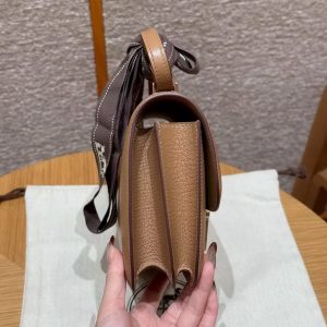 Hermes Constance 19 CM Bag Handmade In Chèvre Calfskin Leather Rose Gold Hardware 2J Quebracho - Image 17