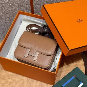Hermes Constance 19 CM Bag Handmade In Chèvre Calfskin Leather Rose Gold Hardware 2J Quebracho - Image 12