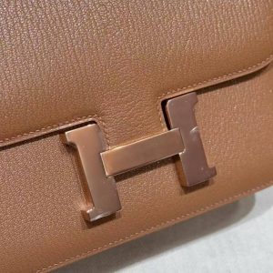Hermes Constance 19 CM Bag Handmade In Chèvre Calfskin Leather Rose Gold Hardware 2J Quebracho - Image 11