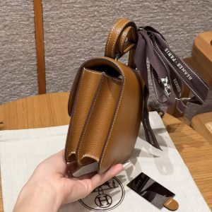 Hermes Constance 19 CM Bag Handmade In Chèvre Calfskin Leather Silver Hardware 37 Gold - Image 20