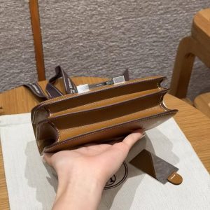 Hermes Constance 19 CM Bag Handmade In Chèvre Calfskin Leather Silver Hardware 37 Gold - Image 19