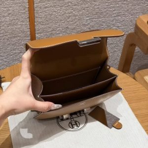Hermes Constance 19 CM Bag Handmade In Chèvre Calfskin Leather Silver Hardware 37 Gold - Image 18