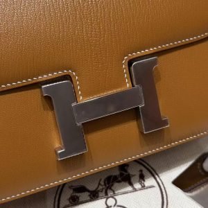 Hermes Constance 19 CM Bag Handmade In Chèvre Calfskin Leather Silver Hardware 37 Gold - Image 13