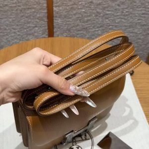 Hermes Constance 19 CM Bag Handmade In Chèvre Calfskin Leather Silver Hardware 37 Gold - Image 12