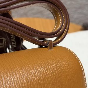 Hermes Constance 19 CM Bag Handmade In Chèvre Calfskin Leather Silver Hardware 37 Gold - Image 11