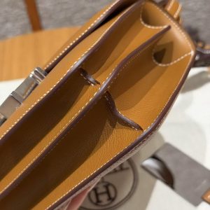 Hermes Constance 19 CM Bag Handmade In Chèvre Calfskin Leather Silver Hardware 37 Gold - Image 9