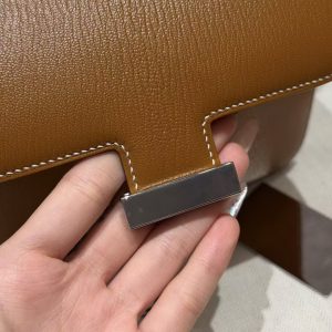 Hermes Constance 19 CM Bag Handmade In Chèvre Calfskin Leather Silver Hardware 37 Gold - Image 7