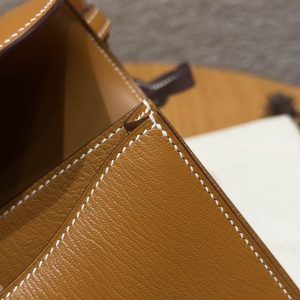 Hermes Constance 19 CM Bag Handmade In Chèvre Calfskin Leather Silver Hardware 37 Gold - Image 5