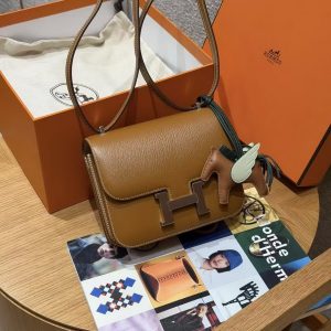 Hermes Constance 19 CM Bag Handmade In Chèvre Calfskin Leather Silver Hardware 37 Gold - Image 3