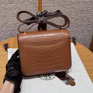 Alternative view of Hermes Constance 19 CM Bag Handmade In Matte Alligator Leather from Mississippi Gold Hardware 37 Gold