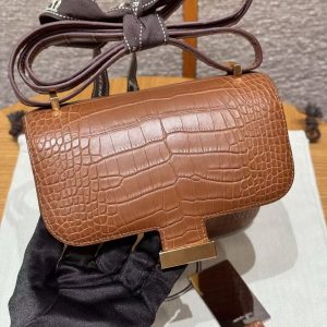Hermes Constance 19 CM Bag Handmade In Matte Alligator Leather from Mississippi Gold Hardware 37 Gold - Image 8