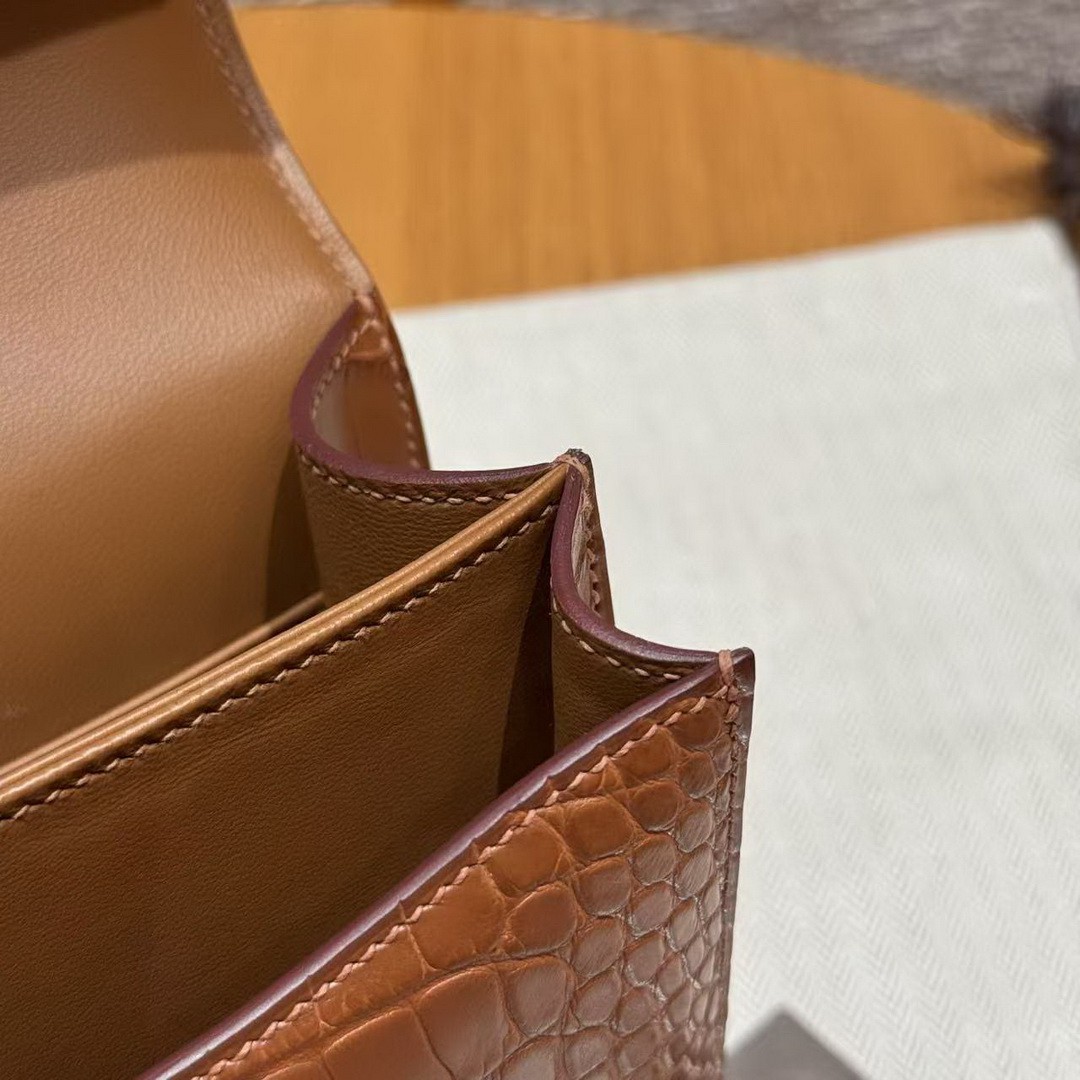 Hermes Constance 19 CM Bag Handmade In Matte Alligator Leather from Mississippi Gold Hardware 37 Gold - Image 6