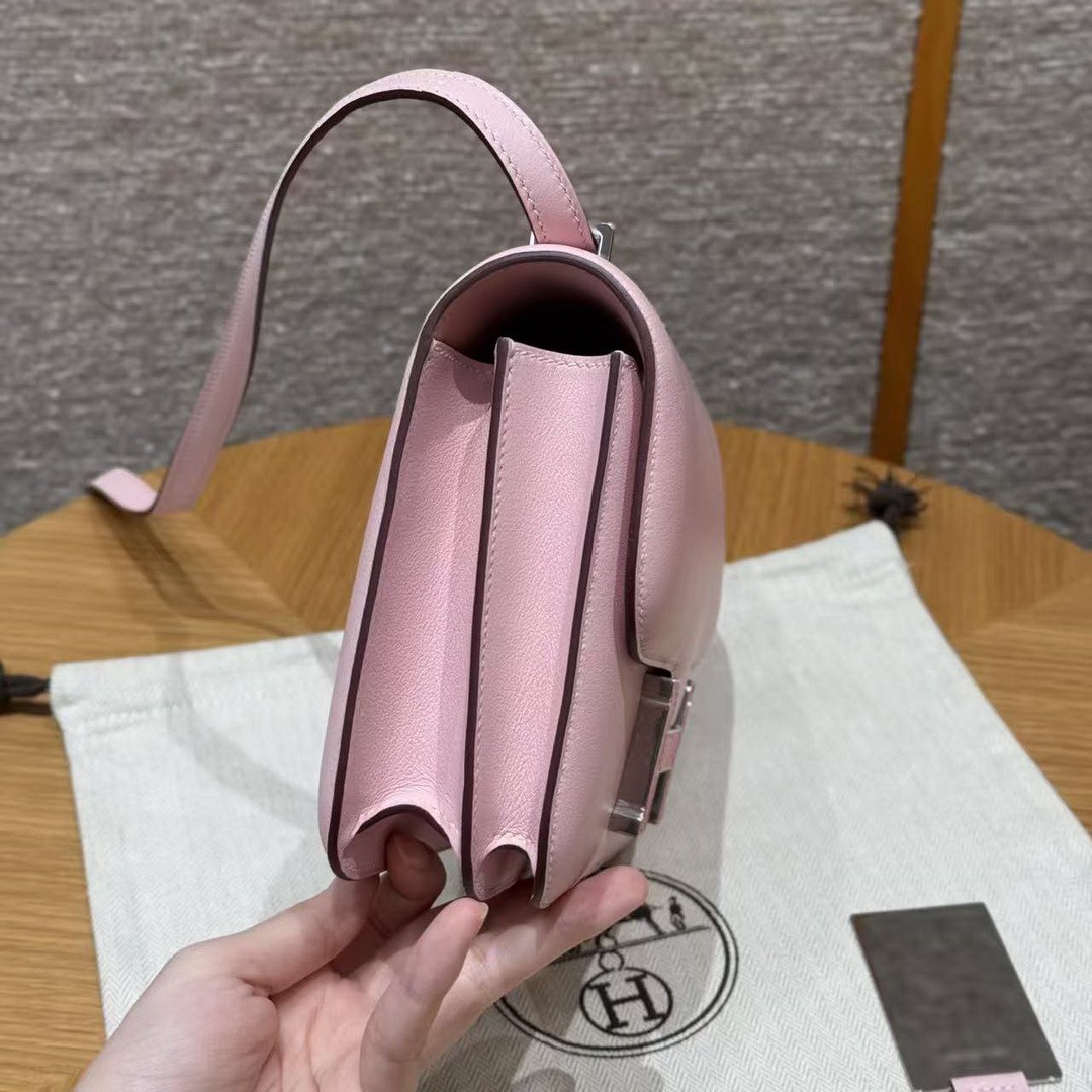 Hermes Constance 19 CM Bag Handmade In Swift Calfskin Leather Silver Hardware 3Q Rose Sakura 5P Pink - Image 19