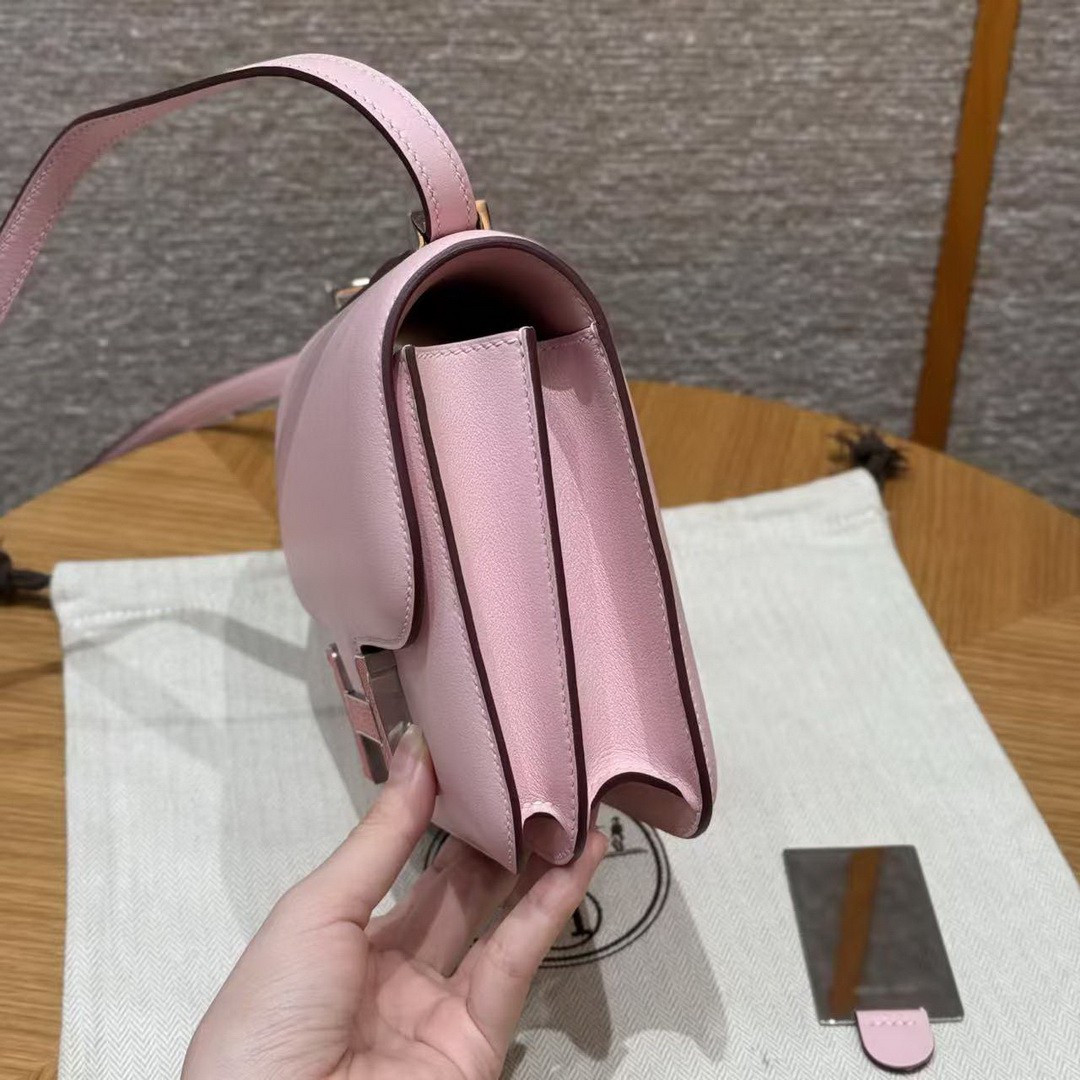 Hermes Constance 19 CM Bag Handmade In Swift Calfskin Leather Silver Hardware 3Q Rose Sakura 5P Pink - Image 18
