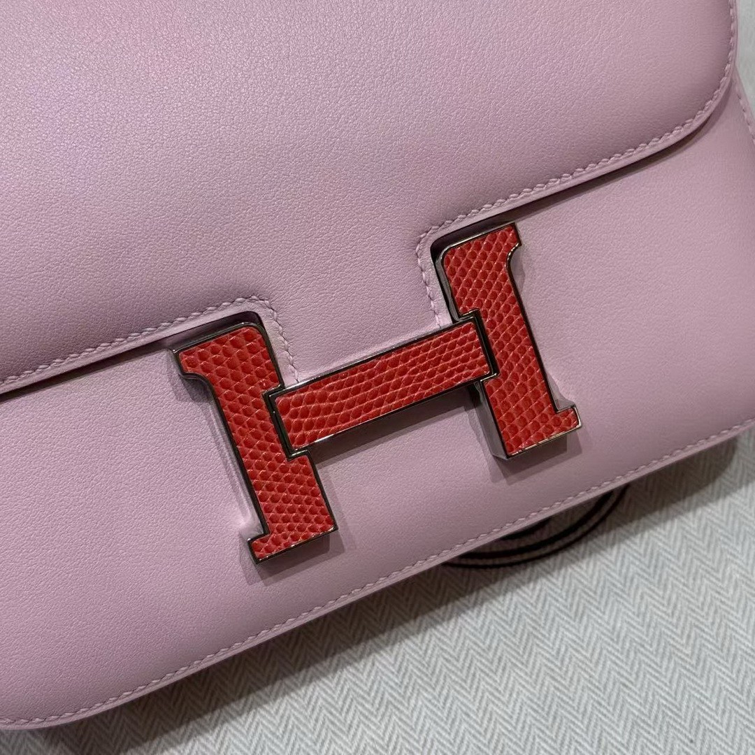 Hermes Constance 19 CM Bag Handmade In Swift Calfskin Leather Silver Hardware 3Q Rose Sakura 5P Pink - Image 16