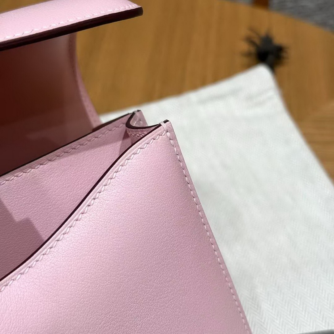 Hermes Constance 19 CM Bag Handmade In Swift Calfskin Leather Silver Hardware 3Q Rose Sakura 5P Pink - Image 12