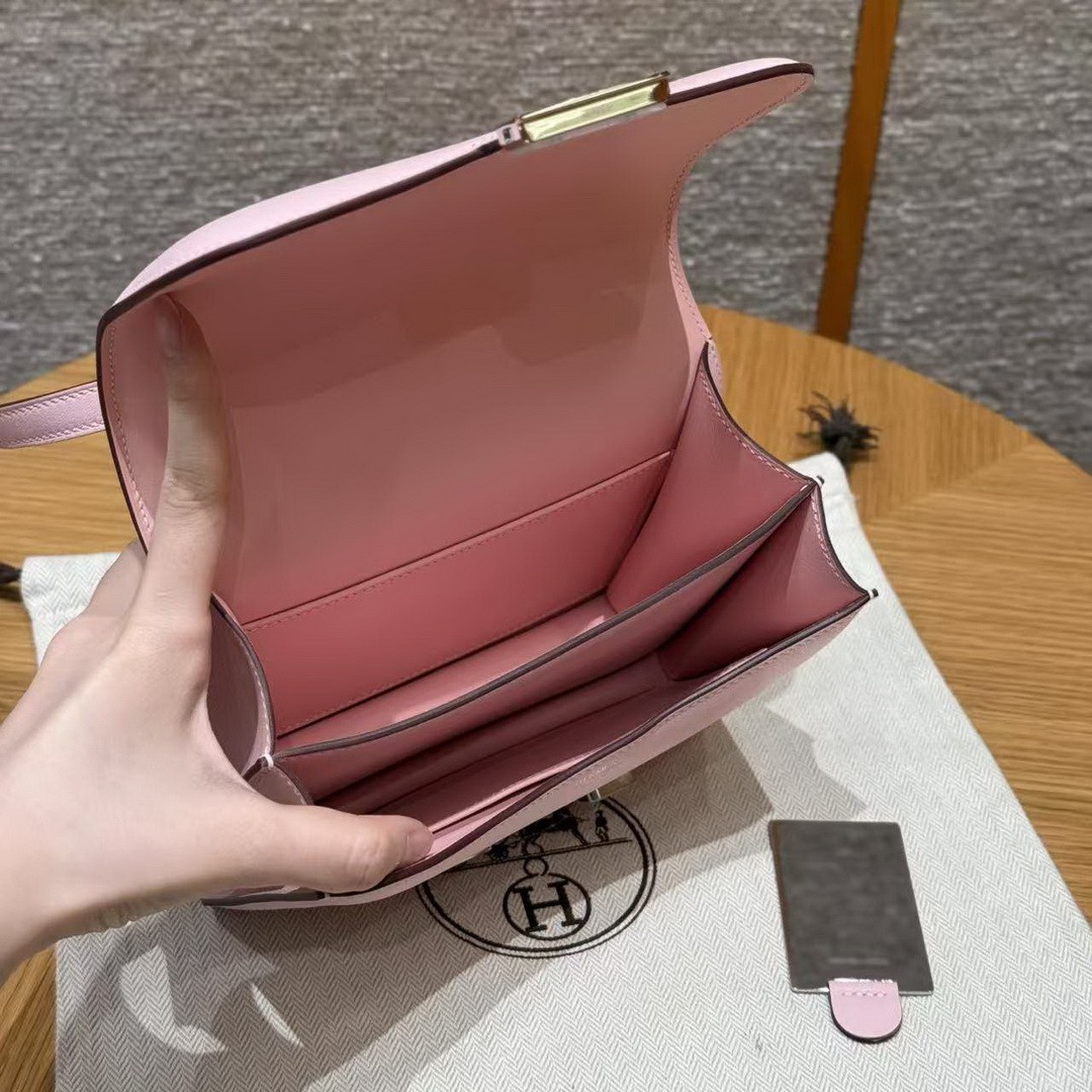 Hermes Constance 19 CM Bag Handmade In Swift Calfskin Leather Silver Hardware 3Q Rose Sakura 5P Pink - Image 11