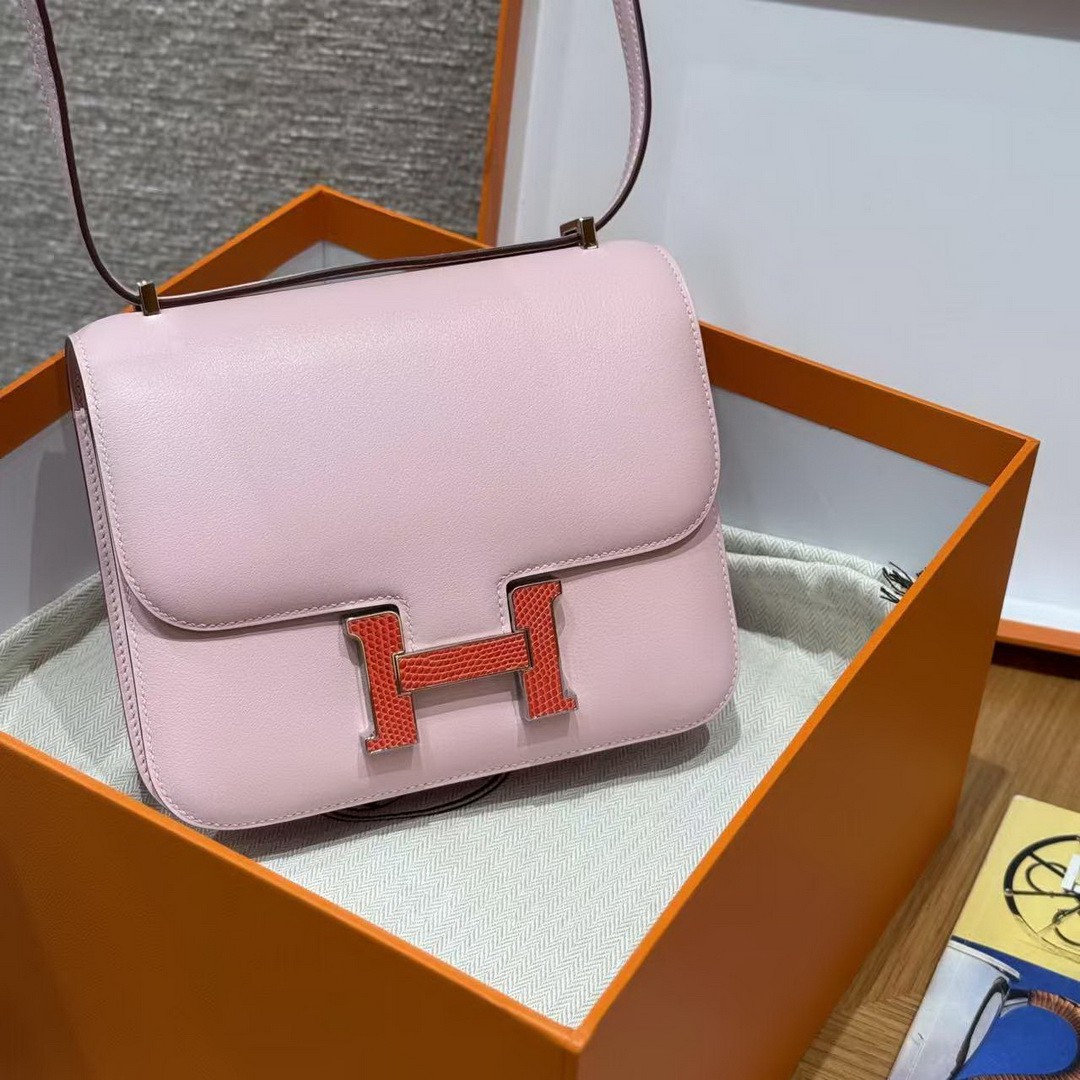 Hermes Constance 19 CM Bag Handmade In Swift Calfskin Leather Silver Hardware 3Q Rose Sakura 5P Pink - Image 5