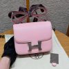 Hermes Constance 19 CM Bag Handmade In Chèvre Calfskin Leather Silver Hardware 3Q Rose Sakura