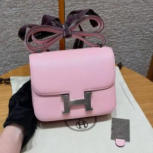 Hermes Constance 19 CM Bag Handmade In Chèvre Calfskin Leather Silver Hardware 3Q Rose Sakura