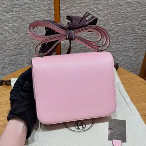 Hermes Constance 19 CM Bag Handmade In Chèvre Calfskin Leather Silver Hardware 3Q Rose Sakura - Image 2
