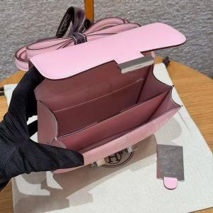 Hermes Constance 19 CM Bag Handmade In Chèvre Calfskin Leather Silver Hardware 3Q Rose Sakura - Image 15