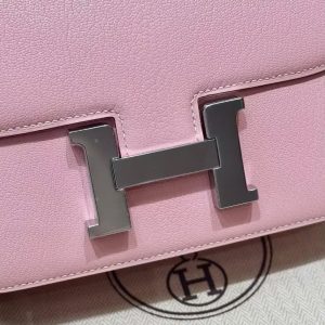 Hermes Constance 19 CM Bag Handmade In Chèvre Calfskin Leather Silver Hardware 3Q Rose Sakura - Image 12