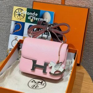 Hermes Constance 19 CM Bag Handmade In Chèvre Calfskin Leather Silver Hardware 3Q Rose Sakura - Image 6