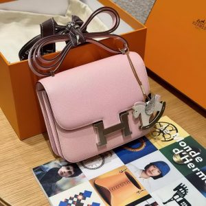 Hermes Constance 19 CM Bag Handmade In Chèvre Calfskin Leather Silver Hardware 3Q Rose Sakura - Image 5